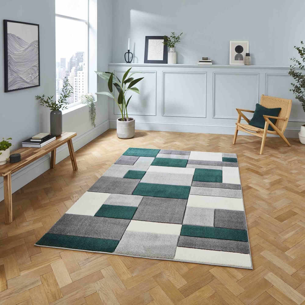 Matrix MT61 Modern Geometric Rugs in Grey Green